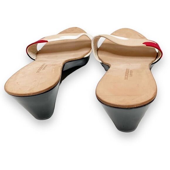 Burberry Vintage Tan Black Cream Red Wooden Heeled Sandals Women’s Size 36.5 (6) - Picture 4 of 8
